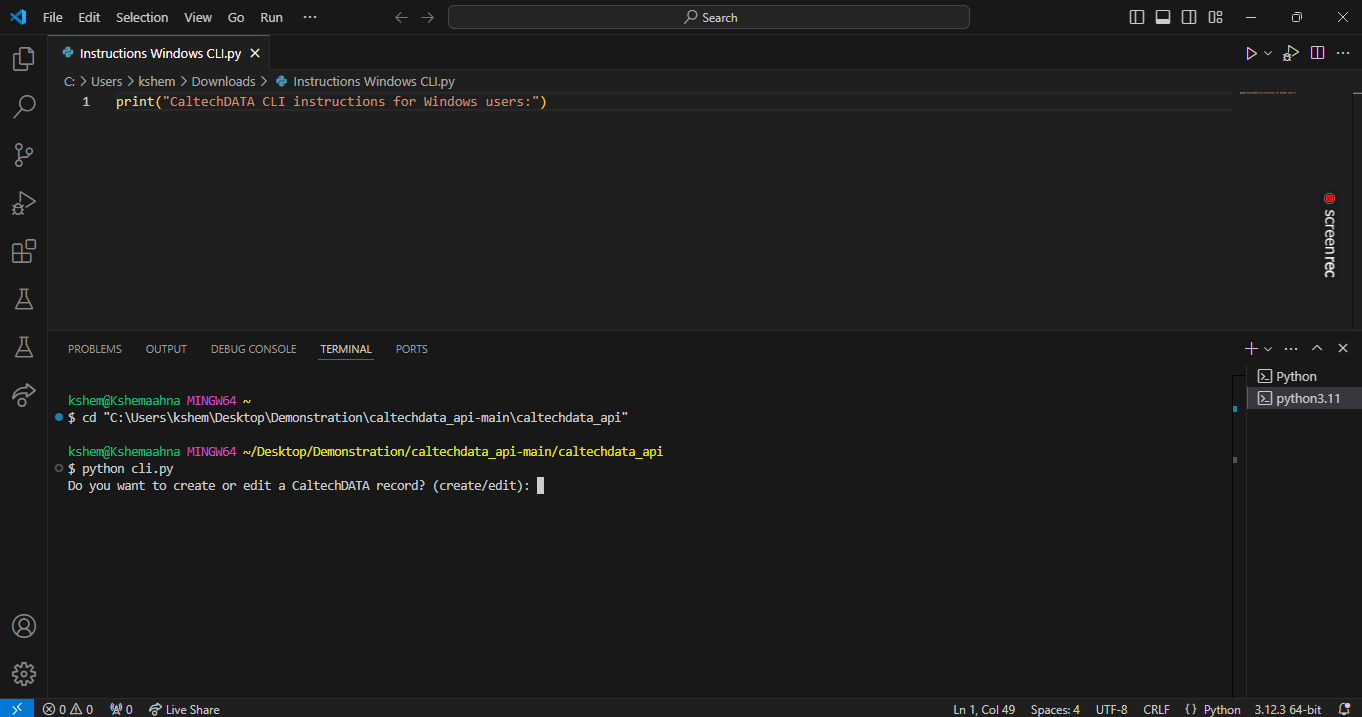 VSCode interface for cli